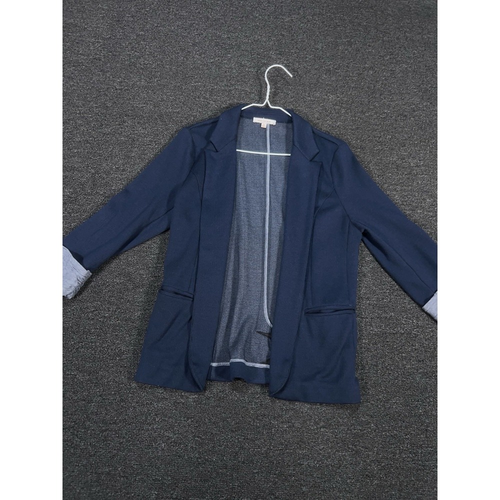 Skies Are Blue Blazer Women's Medium Blue Asa Knit Open Front Pockets Stretch